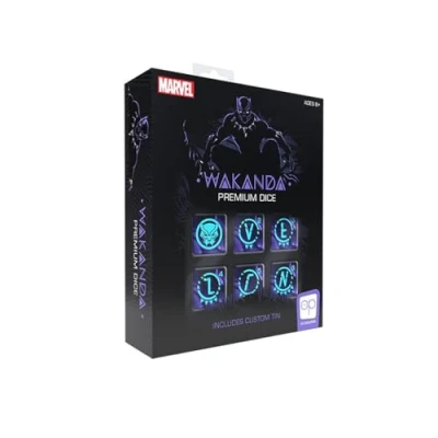 Image of Marvel Black Panther Premium Dice Set Collectible d6 Purple &amp; Custom with Tin Case Based on Superhero Officially Licensed Gift Merchandise