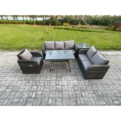 Image of 6 Seater Outdoor Rattan Garden Furniture Set Patio Lounge Sofa with Dining Table Side Dark Grey Mixed Fimous