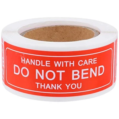 Image of Fragile Shipping Labels 1 Roll Handle with Care DO NOT Bend Thank You Stickers Decals Self Adhesive Tape for Packing Red Warning Sticker