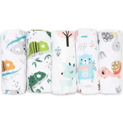 Image of FENSILO Molleton Cloths, Pack of 5 Flannel Nappies Made 100% Cotton, 80 x cm, Nappies, Burp Cloth, Unisex Cloths for Boys or Girls, Chameleon