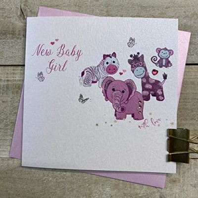 Image of White Cotton Cards NEW BABY GIRL PINK TOYS CARD, HAND FINISHED (D89)