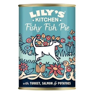Image of Lily&#039;s Kitchen Natural Adult Dog Food Wet Tins Fishy Fish, Pie Complete Meal Recipes, 6 x 400g