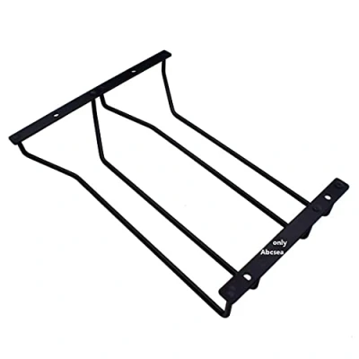 Image of Abcsea 1 Piece Wine Glass Rack Under Cabinet, Stemware Black, Holder, Goblet with Screws, 27cm 2 Rows