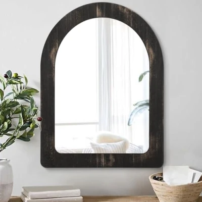 Image of AAZZKANG Arched Wall Mirror 50x40cm with Wood Frame Vinatge Decorative Bedroom Bathroom Hanging Decor