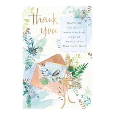 Image of Words n Wishes Moments in Time Artistic Thank You Card From the Bottom of my Heart, Bird and Foliage Gold Foil Finish
