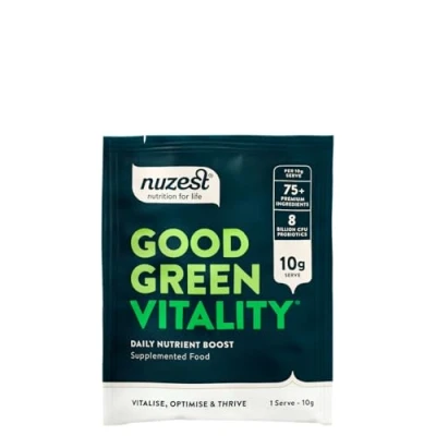 Image of Greens Powder by Nuzest Good Green Vitality Filled with Vitamins, Minerals &amp; Superfoods Vegan Multivitamin Drink Gluten Free Dairy 10g 1 Serving