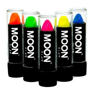 Image of Neon UV Lipstick by Moon Glow Intense set of 5 colours Bright Coloured Glows under