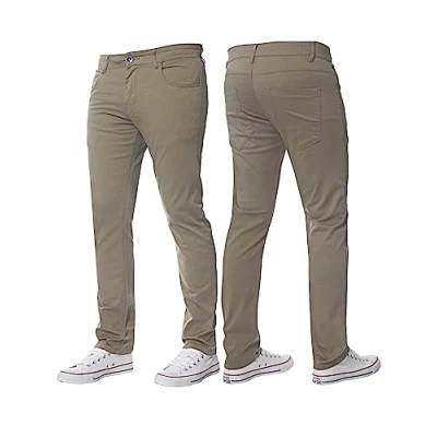 Image of BRAND KRUZE Mens Stretch Slim Fit Chino Trousers Casual Work Jeans Pants KZ104 Beige 32W / 30L