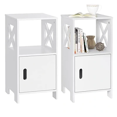 Image of WOLTU Set of 2 Narrow Bedside Tables with Drawer and Compartments, 30x30x60 cm, Slim Table Wooden Side Sofa for Bedroom Living Room, White, TSR166ws