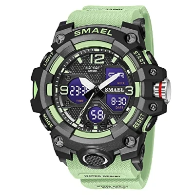 Image of AIMES Men&#039;s Watches Outdoor Sports Waterproof Military Watch Tactical Digital Analog Wrist Date Multi Function Led Large Face Alarm Stopwatch for Man, C Green, L, Mens