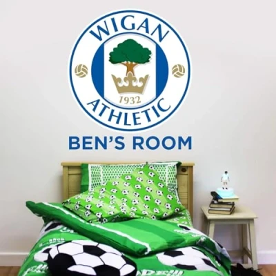 Image of Wigan Athletic FC Crest and Personalised Name Wall Sticker + Decal Set Vinyl Art Mural (60cm Width x 60cm Height)