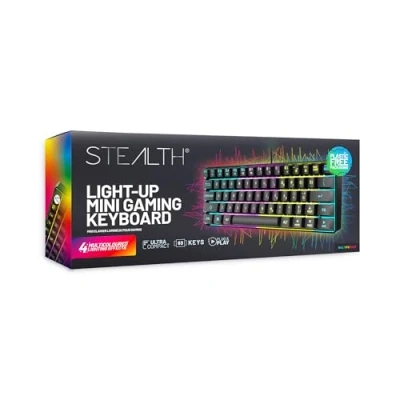 Image of STEALTH Light Up Ultra Compact Mini Gaming Keyboard Black, with Weighted Base and Multicolour Lighting Effects