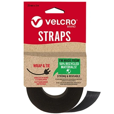 Image of VELCRO® Brand Eco One Wrap Reusable Straps Reusable, Flexible &amp; Versatile All Purpose for Home Improvement Black 25mm x 3m
