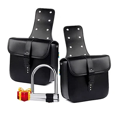 Image of 1 Pair Motorcycle Side Saddlebags PU Leather Waterproof Sanddlebag Luggage Black