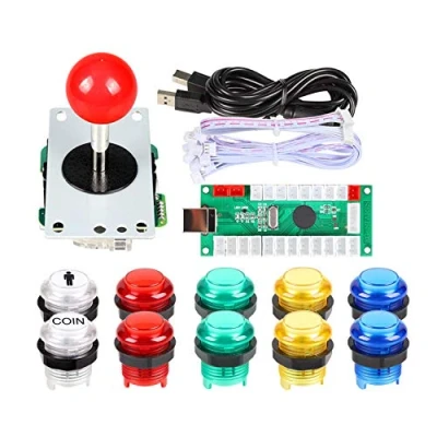 Image of EG STARTS Zero Delay USB Encoder To PC Games Red Joystick + 10x LED Illuminated 5V Push Buttons For Arcade DIY Kits Parts Mame Raspberry Pi 2 3 3B