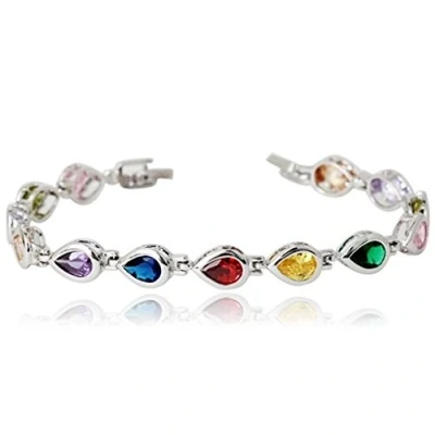 Image of Crystalline Azuria Women Girls 18ct White Gold Plated Teardrops Multi Colorful Zirconia Crystals Tennis Bracelet 6.69 inches