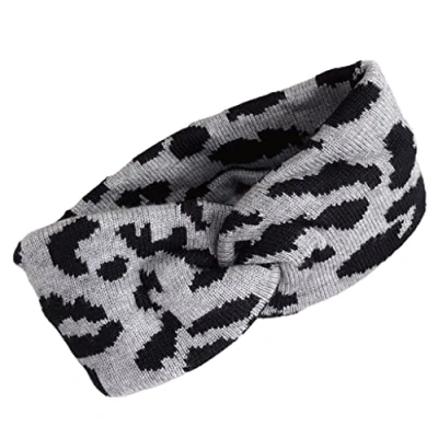 Image of Leopard Print Headbands Knitted Wide Turban Elastic Winter Warm Hairband Non Slip For Head Wrap Workout Stretchy Headban