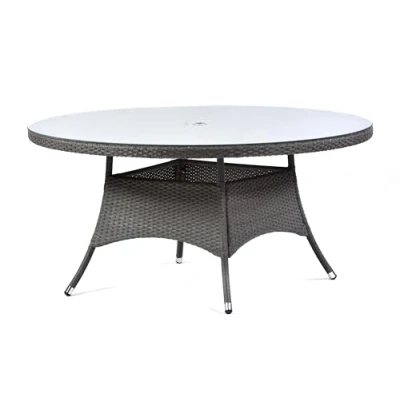 Image of BrackenStyle Oasis Rattan 150cm Round Dining Table with Glass Top Grey Weave for Commercial Outdoor Use