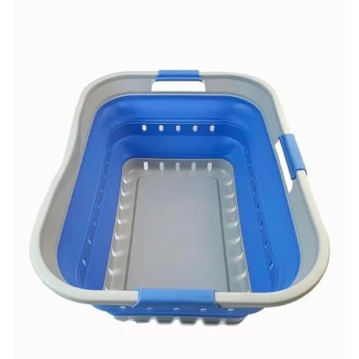 Image of SAMMART 42L Collapsible Plastic Laundry Basket Foldable Pop Up Storage Container/Organizer Space Saving Hamper/Basket (1, Grey/Little Boy Blue)