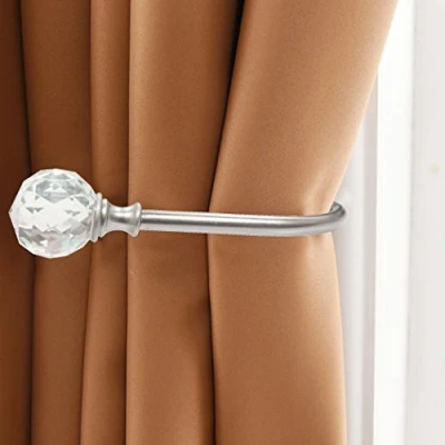 Image of PHOEWON Curtain Holdbacks Acrylic Crystal Ball Tie Backs U Shaped Metal Wall Mounted Hook backs, 2 Pack