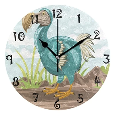 Image of Sawhonn Cute Dodo Baby Duck Bird Wall Clock Silent Non Ticking Battery Operated Round Clocks for Boys Girls Home Room Bedroom Kids