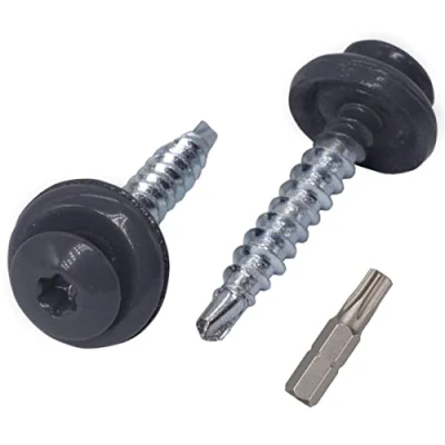 Image of (Pack of 30 pcs) Metal Roofing Torx Screws, 4.8 x 35 mm Painted Self Drilling Screws With EPDM Washers, Sheet Screw (30, Graphite Grey RAL 7024)