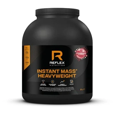 Image of Reflex Nutrition Instant Mass Heavyweight Gainer Over 1000 Kcal per Serving, 60g Protein, Creatine High Calorie Post Workout or Before Bed Protein Shake (Strawberries &amp; Cream, 2 kg)