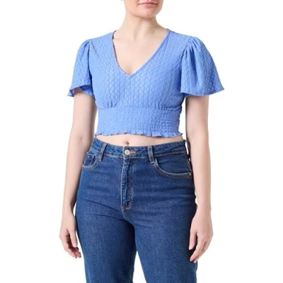 Image of ONLY Women&#039;s Onlhannah S/S Smock Top JRS Noos T Shirt, Blue, M