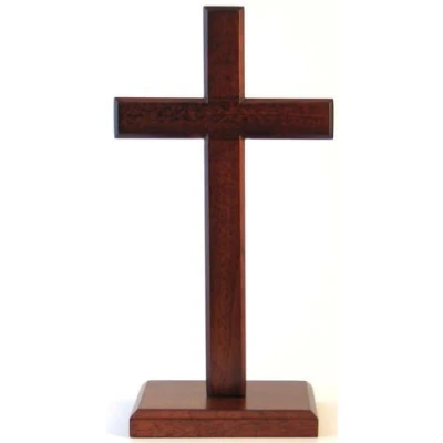 Image of Shalom 10cm standing cross rectangular base Christian desktop gift crucifix wooden wood