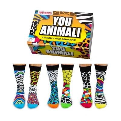 Image of United Oddsocks You Animal Box of 6 Odd Socks for Men UK 11 EUR 39 46