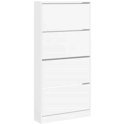 Image of vidaXL White Shoe Cabinet Modern Engineered Wood Flip Drawer Rack with Ample Storage Space Efficient Vertical for Entryway