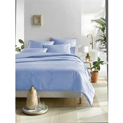 Image of De Witte Lietaer Olivia Quality Satin Fitted Sheet Preigned Cotton, Bleu Serenity, 260x240