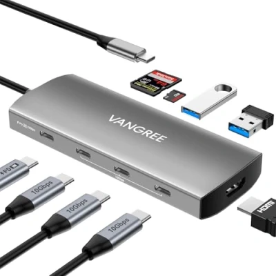 Image of USB C to Hub 3 3.2 Gen 2 Ports with 10Gbps, 4K@60Hz HDMI, 100W PD, 3.0 &amp; SD/TF Card Reader, Splitter for MacBook Pro, iMac, iPad iPhone 15 (Not Support Monitor)