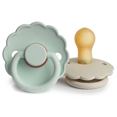 Image of FRIGG Daisy Natural Rubber Baby Pacifier Made in Denmark BPA Free (Seafoam/Cream, 0 6 Months) 2 Pack