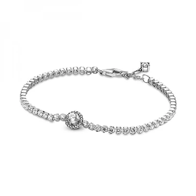 Image of Pandora Timeless Sterling silver Sparkling Halo Tennis bracelet with clear cubic zirconia, 16