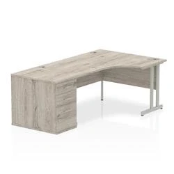 Image of Impulse 1600 Right Crescent Desk Grey Oak Cantilever + High Ped
