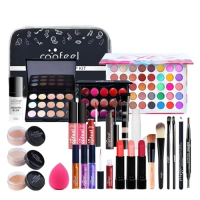 Image of Makeup Set, All In One Kit, Travel Cosmetic Make Up Starter Gift Set for Women &amp; Girls, Includes Foundation Eyeshadow Palette Lipstick Eyeliner Mascara Brush