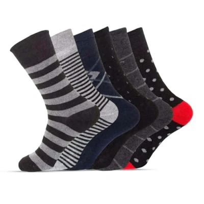Image of Rozgul 6 Pairs Non Elastic Diabetic Men’s Socks Easy Grip, Loose Soft Top, Rich Cotton, UK Size 11