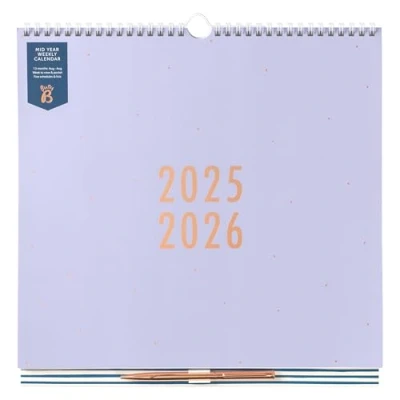 Image of Busy B Wall Calendar Mid year Academic Aug &#039;25 &#039;26 Weekly Family for 5 Members Lavender Pen, Meal Plans, Shopping Lists, Stickers &amp; Storage Pocket 30.5 x 30.5cm
