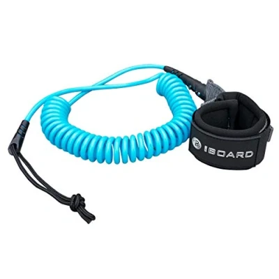 Image of Paddle Board Leash,Single Turn Surf Leash for Longboard,Paddleboard,Surfboard 5.5mm Replacement Coiled Rope 10 Foot Black and Blue