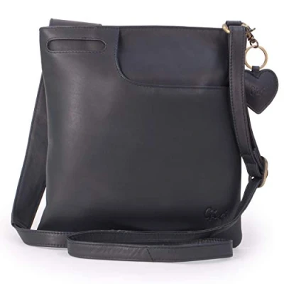 Image of Gigi Women&#039;s Small Leather Crossbody Bag Slim Shoulder With Adjustable Strap Heart Keyring Charm OTHELLO 2057 Navy Blue