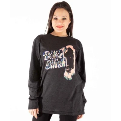 Image of Billie Eilish T Shirt Neon Logo Official Unisex Charcoal Grey Long Sleeve S