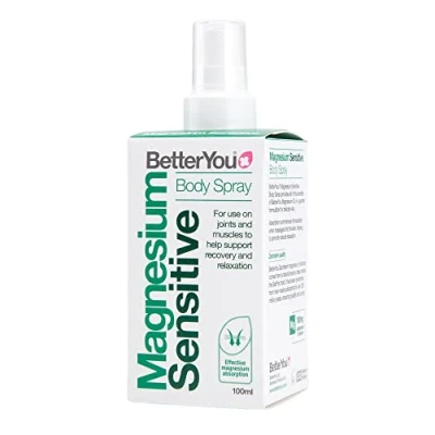 Image of BetterYou Magnesium Sensitive Body Spray, Pure, Clean and Natural Source of Chloride, Spray for Skin, Vegan &amp; Palm Oil Free, 100ml (600 Sprays)