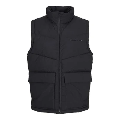 Image of JACK &amp; JONES Mens Puffer Gilet Full Zip Stand up Bodywarmer Quilted Collar Sleeveless Jackets for Men, Black Colour, Size 2XL
