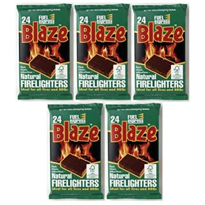 Image of 5 Packs Of 24 Blaze Natural Firelighters For Bbq Fires &amp; Chimineas