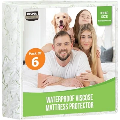 Image of Utopia Bedding Waterproof Viscose Mattress Protector, King Bed Size (Pack of 6 150 x 200 30 cm), Premium Cover, OEKO Tex Certified, Machine Washable Protector