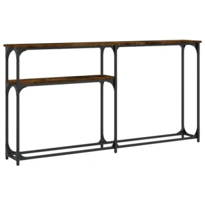 Image of vidaXL Console Table Smoked Oak Engineered Wood and Metal Industrial Style Sofa with Adjustable Feet for Living Room, Hallway
