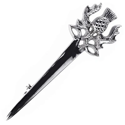 Image of The Scotland Kilt Company Scottish Highland Thistle Top Solid Steel Sword Pin For Kilts Chrome Finish Rustproof Secure Clutch