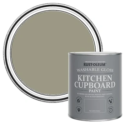 Image of Rust Oleum Green Kitchen Cupboard Paint in Gloss Finish Grounded 750ml