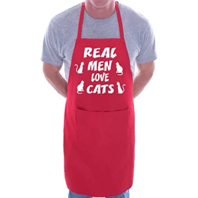 Image of Print4U Real Men Love Cats BBQ Cooking Funny Novelty Apron Red